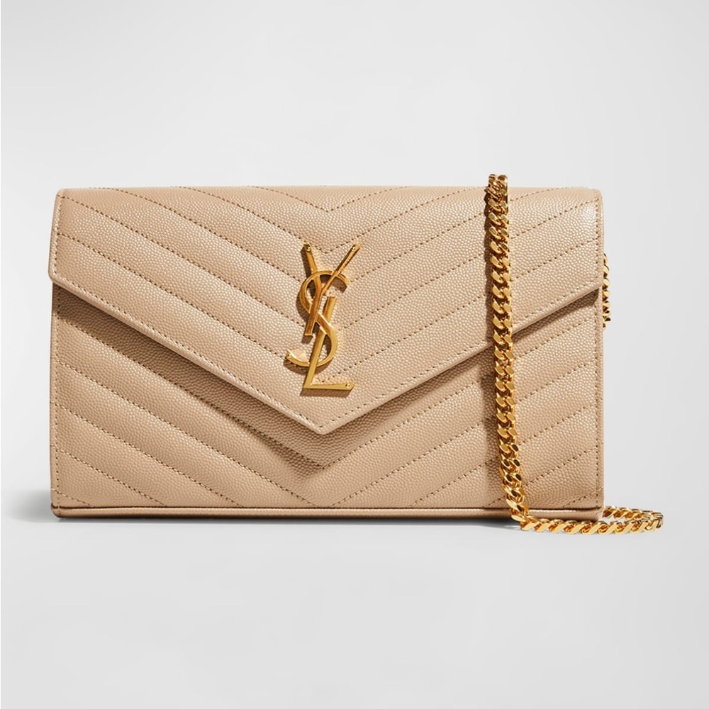 Saint Laurent YSL CLASSIC CASSANDRE CHAIN WALLET IN BEIGE